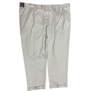 Roundtree Yorke Travel Smart Pants 54x32 Beige Classic Fit Pleats Cuffs Non-Iron